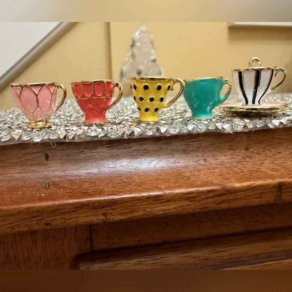 Teacup metal beads jewelry gold tea cup saucer charm pendant Kate Spade necklace - Picture 5 of 8